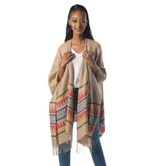 High Bulk Jacquard Poncho Wrap - Cairo | Biscuit/Chilli