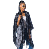 High Bulk Jacquard Poncho Wrap - Chess | Black/White