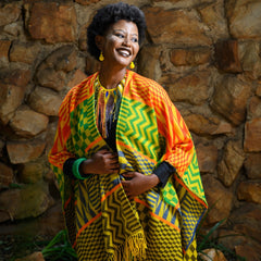 High Bulk Jacquard Wrap - Kente | Gold/Emerald