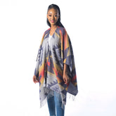 High Bulk Jacquard Poncho Wrap - Aztex | Navy/Mustard