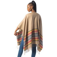 High Bulk Jacquard Poncho Wrap - Cairo | Biscuit/Chilli