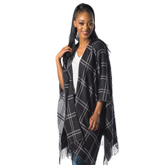 High Bulk Jacquard Poncho Wrap - Chess | Black/White