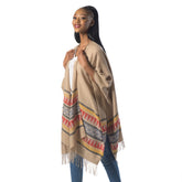 High Bulk Jacquard Poncho Wrap - Cairo | Biscuit/Chilli