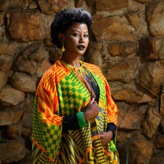 High Bulk Jacquard Wrap - Kente | Gold/Emerald