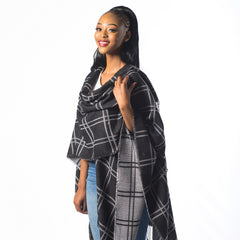 High Bulk Jacquard Poncho Wrap - Chess | Black/White