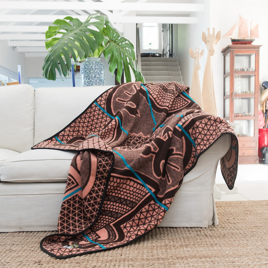 Kharetsa - Aloe | Brown/Salmon/Peacock – Aranda Textile Mills